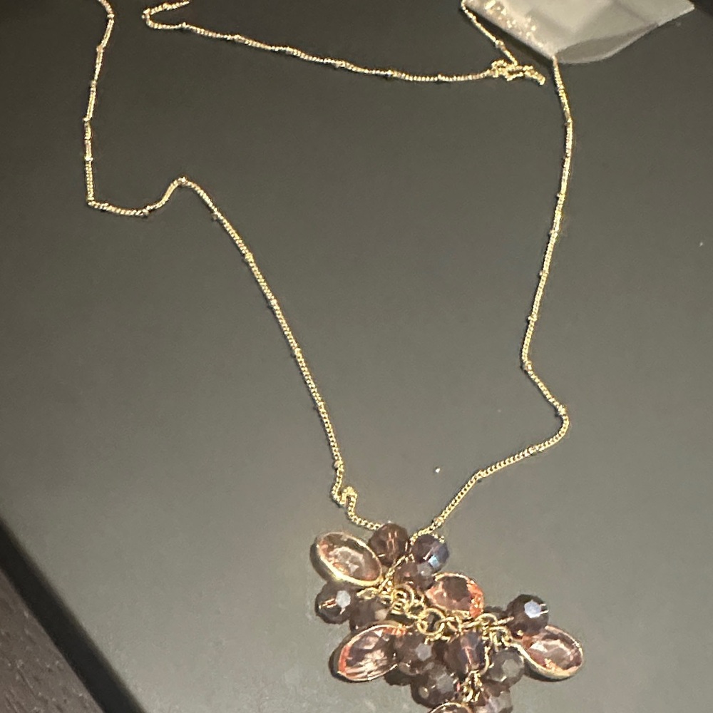 Suzy Shier Gold Necklace with Pink Accents